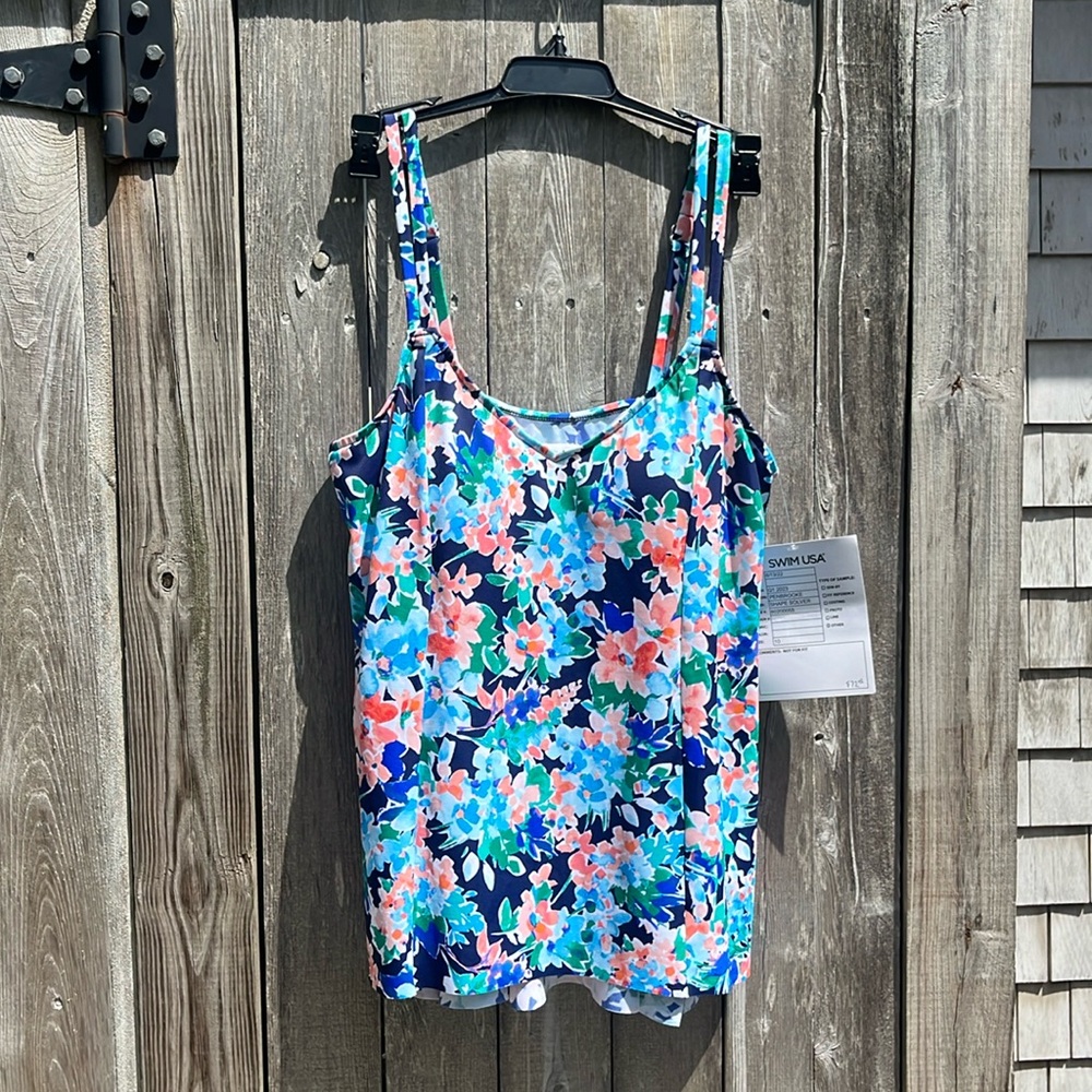 Shape Solver By Penbrooke Floral Pattern Built in Padded Bra Tankini Top,10,NWT